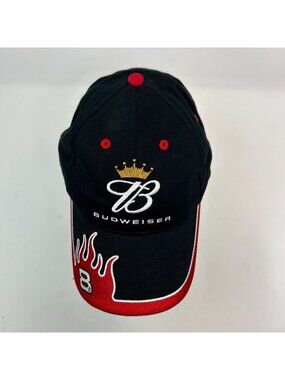 Budweiser Dale Jr. NASCAR Signature Hat Black Red Flames Adjustable Cap